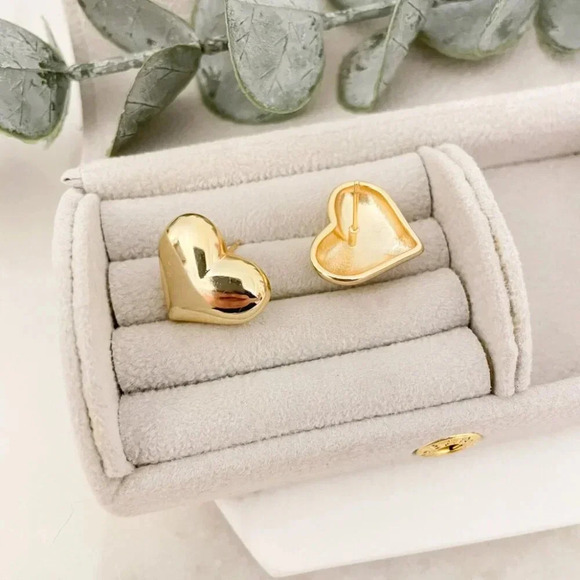 925 Sterling Silver Heart Stud Earrings Large Heart Earrings Heart Studs - Picture 6 of 7